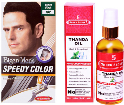 

Bigen SPEEDY BROWN BLACK NO. 102 with PURE COLD PRESSED SHEER SECRET THANDA OIL 100 ML(Set of 2)