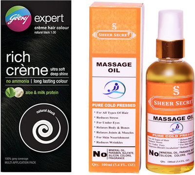 

Godrej BOX NATURAL BLACK NO. 1 with PURE COLD PRESSED SHEER SECRET MASSAGE OIL 100 ML(Set of 2)