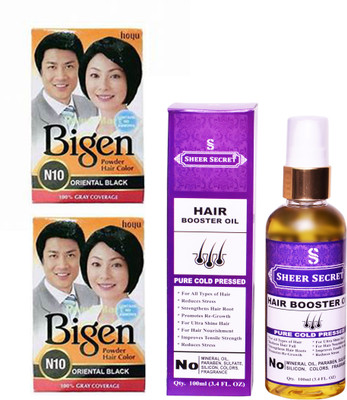 

Bigen 2 ORIENTAL BLACK N10 with PURE COLD PRESSED SHEER SECRET HAIR BOOSTER OIL 100 ML(Set of 2)