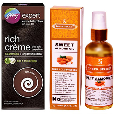 

Godrej BOX DARK BROWN NO. 4.06 with PURE COLD PRESSED SHEER SECRET SWEET ALMOND OIL 100 ML(Set of 2)