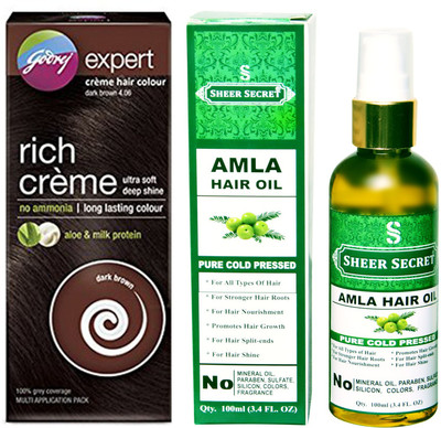 

Godrej BOX DARK BROWN NO. 4.06 with PURE COLD PRESSED SHEER SECRET AMLA HAIR OIL 100 ML(Set of 2)