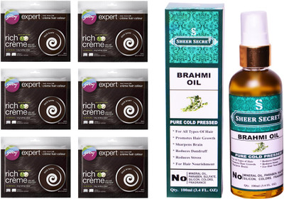 

Godrej 6 SACHET BLACK BROWN NO. 3 with PURE COLD PRESSED SHEER SECRET BRAHMI OIL 100 ML(Set of 2)
