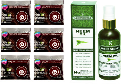 

Godrej 6 SACHET DARK BROWN NO. 4.06 with PURE COLD PRESSED SHEER SECRET NEEM OIL 100 ML(Set of 2)