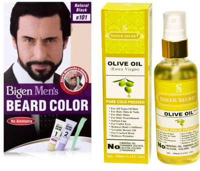 

Bigen BEARD NATURAL BLACK NO. 101 with PURE COLD PRESSED SHEER SECRET OLIVE OIL 100 ML(Set of 2)