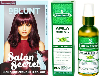 

BBlunt SALON SECRET DEEP WINE BURGUNDY NO. 4.20 with PURE COLD PRESSED SHEER SECRET AMLA HAIR OIL 100 ML(Set of 2)