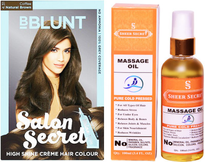 

BBlunt SALON SECRET COFFEE NATURAL BROWN NO. 4.31 with PURE COLD PRESSED SHEER SECRET MASSAGE OIL 100 ML(Set of 2)
