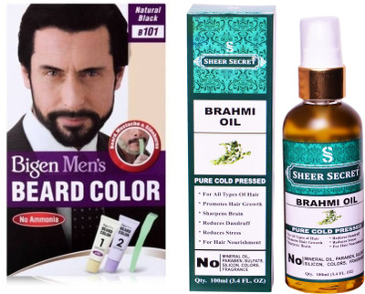

Bigen BEARD NATURAL BLACK NO. 101 with PURE COLD PRESSED SHEER SECRET BRAHMI OIL 100 ML(Set of 2)