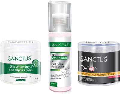

SANCTUS Skin Whitening & Cell Repair Cream AND Skin Whitening & Cell Repair Face Wash AND D-TAN Tan Removal Fairness Scrub Combo (100gm + 100ml + 100gm)(Set of 3)