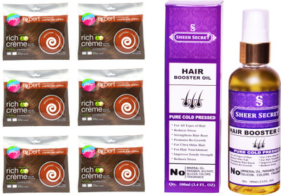 

Godrej 6 SACHET NATURAL BROWN NO. 4 with PURE COLD PRESSED SHEER SECRET HAIR BOOSTER OIL 100 ML(Set of 2)