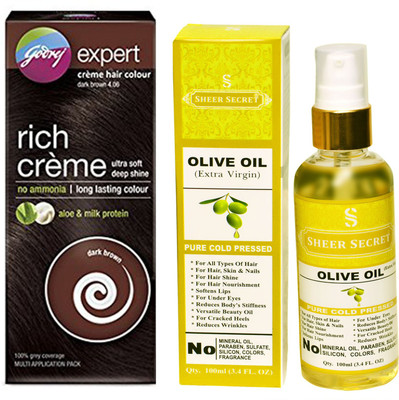 

Godrej BOX DARK BROWN NO. 4.06 with PURE COLD PRESSED SHEER SECRET OLIVE OIL 100 ML(Set of 2)