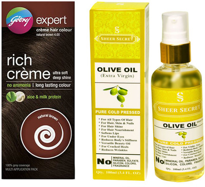 

Godrej BOX NATURAL BROWN NO. 4 with PURE COLD PRESSED SHEER SECRET OLIVE OIL 100 ML(Set of 2)