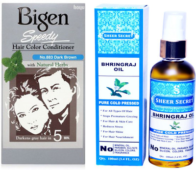 

Bigen SPEEDY DARK BROWN NO. 883 with PURE COLD PRESSED SHEER SECRET BHRINGRAJ OIL 100 ML(Set of 2)