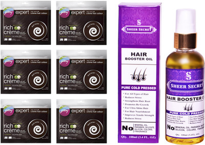 

Godrej 6 SACHET BLACK BROWN NO. 3 with PURE COLD PRESSED SHEER SECRET HAIR BOOSTER OIL 100 ML(Set of 2)