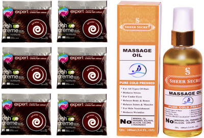 

Godrej 6 SACHET DARK BROWN NO. 4.06 with PURE COLD PRESSED SHEER SECRET MASSAGE OIL 100 ML(Set of 2)