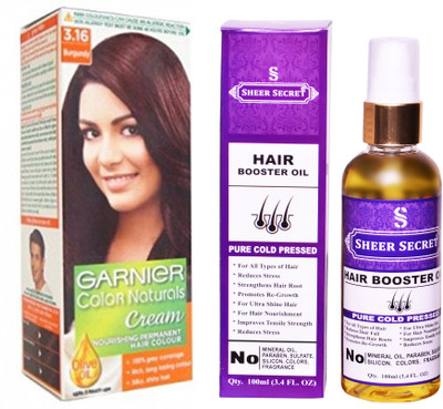 

Garnier BOX BURGUNDY NO. 3.16 with PURE COLD PRESSED SHEER SECRET HAIR BOOSTER OIL 100 ML(Set of 2)