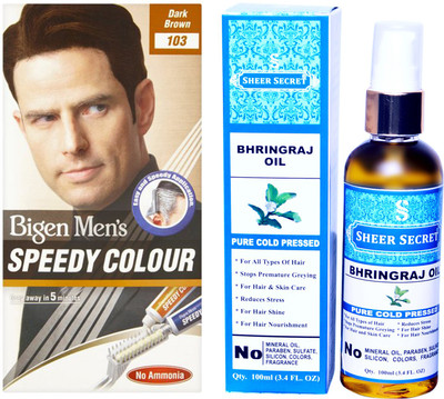 

Bigen SPEEDY DARK BROWN NO. 103 with PURE COLD PRESSED SHEER SECRET BHRINGRAJ OIL 100 ML(Set of 2)