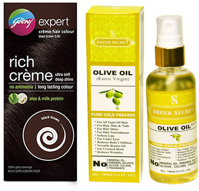 

Godrej BOX BLACK BROWN NO. 3 with PURE COLD PRESSED SHEER SECRET OLIVE OIL 100 ML(Set of 2)