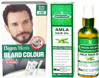 

Bigen BEARD BROWN BLACK NO. 102 with PURE COLD PRESSED SHEER SECRET AMLA HAIR OIL 100 ML(Set of 2)