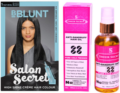

BBlunt SALON SECRET NATURAL BLACK NO. 1 with PURE COLD PRESSED SHEER SECRET ANTI DANDRUFF OIL 100 ML(Set of 2)