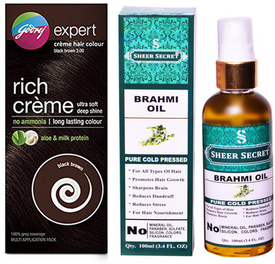 

Godrej BOX BLACK BROWN NO. 3 with PURE COLD PRESSED SHEER SECRET BRAHMI OIL 100 ML(Set of 2)