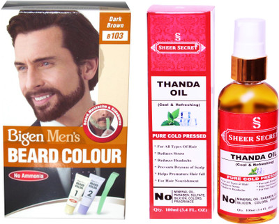 

Bigen BEARD DARK BROWN NO. 103 with PURE COLD PRESSED SHEER SECRET THANDA OIL 100 ML(Set of 2)