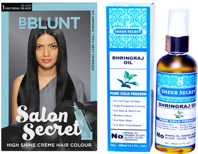 

BBlunt SALON SECRET NATURAL BLACK NO. 1 with PURE COLD PRESSED SHEER SECRET BHRINGRAJ OIL 100 ML(Set of 2)