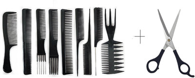 

Prime Salon Hair Styling Comb Set, Black (Set of 9) / Professional Hair Comb Set For Cutting + Scissor(Set of 10)