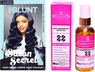 

BBlunt SALON SECRET BLUEBERRY BLUE BLACK NO. 2.10 with PURE COLD PRESSED SHEER SECRET ANTI DANDRUFF OIL 100 ML(Set of 2)
