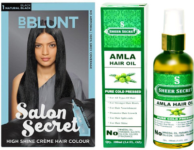 

BBlunt SALON SECRET NATURAL BLACK NO. 1 with PURE COLD PRESSED SHEER SECRET AMLA HAIR OIL 100 ML(Set of 2)