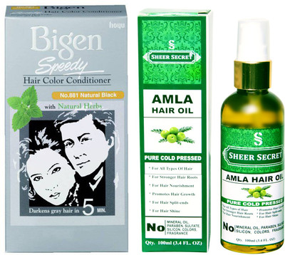

Bigen SPEEDY NATURAL BLACK NO. 881 with PURE COLD PRESSED SHEER SECRET AMLA HAIR OIL 100 ML(Set of 2)