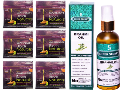 

Garnier 6 SACHET BURGUNDY NO. 3.16 with PURE COLD PRESSED SHEER SECRET BRAHMI OIL 100 ML(Set of 2)