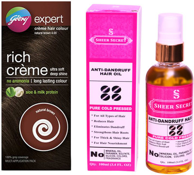 

Godrej BOX NATURAL BROWN NO. 4 with PURE COLD PRESSED SHEER SECRET ANTI DANDRUFF OIL 100 ML(Set of 2)