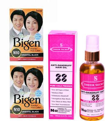 

Bigen 2 ORIENTAL BLACK N10 with PURE COLD PRESSED SHEER SECRET ANTI DANDRUFF OIL 100 ML(Set of 2)