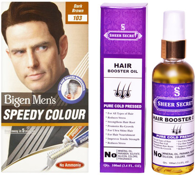 

Bigen SPEEDY DARK BROWN NO. 103 with PURE COLD PRESSED SHEER SECRET HAIR BOOSTER OIL 100 ML(Set of 2)