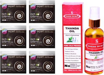 

Godrej 6 SACHET BLACK BROWN NO. 3 with PURE COLD PRESSED SHEER SECRET THANDA OIL 100 ML(Set of 2)