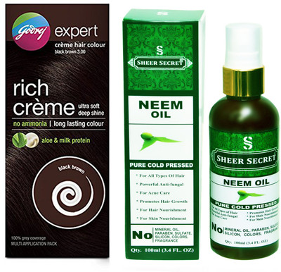 

Godrej BOX BLACK BROWN NO. 3 with PURE COLD PRESSED SHEER SECRET NEEM OIL 100 ML(Set of 2)
