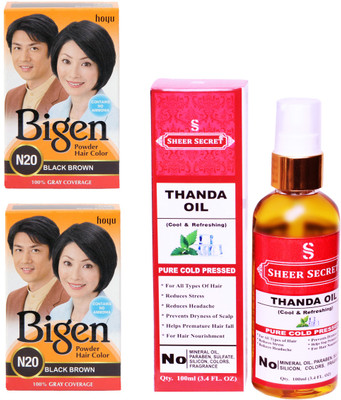 

Bigen 2 BLACK BROWN N20 with PURE COLD PRESSED SHEER SECRET THANDA OIL 100 ML(Set of 2)