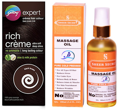 

Godrej BOX BLACK BROWN NO. 3 with PURE COLD PRESSED SHEER SECRET MASSAGE OIL 100 ML(Set of 2)