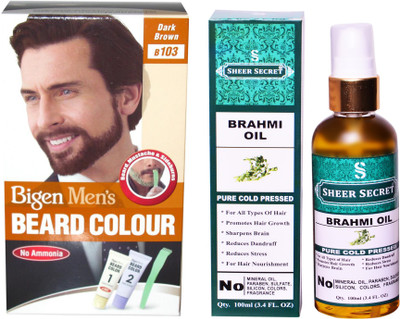 

Bigen BEARD DARK BROWN NO. 103 with PURE COLD PRESSED SHEER SECRET BRAHMI OIL 100 ML(Set of 2)