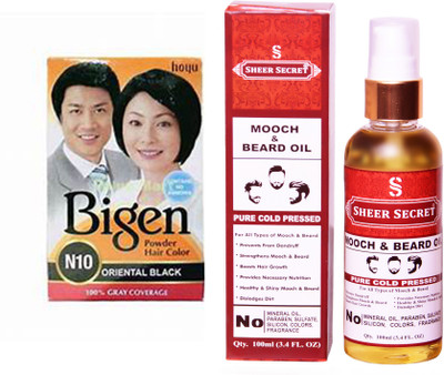 

Bigen ORIENTAL BLACK N10 with PURE COLD PRESSED SHEER SECRET MOOCH AND BEARD OIL 100 ML(Set of 2)