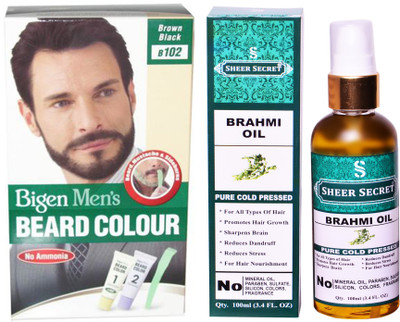 

Bigen BEARD BROWN BLACK NO. 102 with PURE COLD PRESSED SHEER SECRET BRAHMI OIL 100 ML(Set of 2)