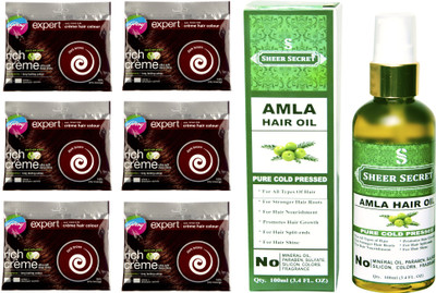 

Godrej 6 SACHET DARK BROWN NO. 4.06 with PURE COLD PRESSED SHEER SECRET AMLA HAIR OIL 100 ML(Set of 2)