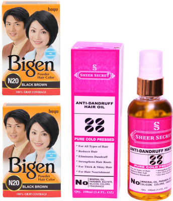 

Bigen 2 BLACK BROWN N20 with PURE COLD PRESSED SHEER SECRET ANTI DANDRUFF OIL 100 ML(Set of 2)