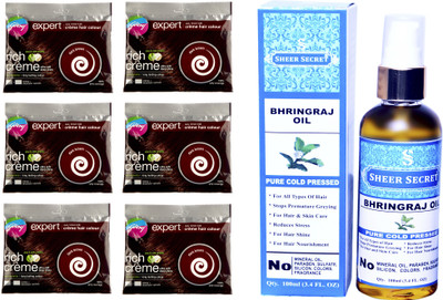 

Godrej 6 SACHET DARK BROWN NO. 4.06 with PURE COLD PRESSED SHEER SECRET BHRINGRAJ OIL 100 ML(Set of 2)