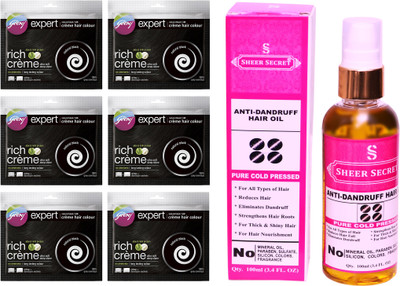 

Godrej 6 SACHET NATURAL BLACK NO. 1 with PURE COLD PRESSED SHEER SECRET ANTI DANDRUFF OIL 100 ML(Set of 2)
