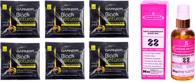 

Garnier 6 SACHET BROWN BLACK NO. 3 with PURE COLD PRESSED SHEER SECRET ANTI DANDRUFF OIL 100 ML(Set of 2)
