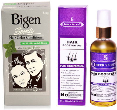 

Bigen SPEEDY BROWNISH BLACK NO. 882 with PURE COLD PRESSED SHEER SECRET HAIR BOOSTER OIL 100 ML(Set of 2)