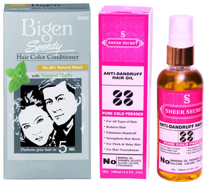 

Bigen SPEEDY NATURAL BLACK NO. 881 with PURE COLD PRESSED SHEER SECRET ANTI DANDRUFF OIL 100 ML(Set of 2)