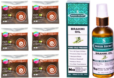 

Godrej 6 SACHET NATURAL BROWN NO. 4 with PURE COLD PRESSED SHEER SECRET BRAHMI OIL 100 ML(Set of 2)