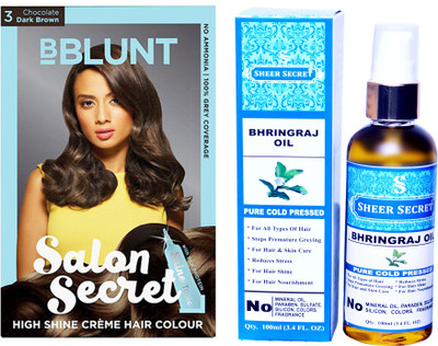 

BBlunt SALON SECRET CHOCOLATE DARK BROWN NO. 3 with PURE COLD PRESSED SHEER SECRET BHRINGRAJ OIL 100 ML(Set of 2)